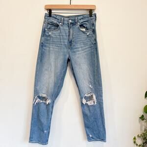 American Eagle Hi Rise Distressed Mom Jeans Blue Size 6